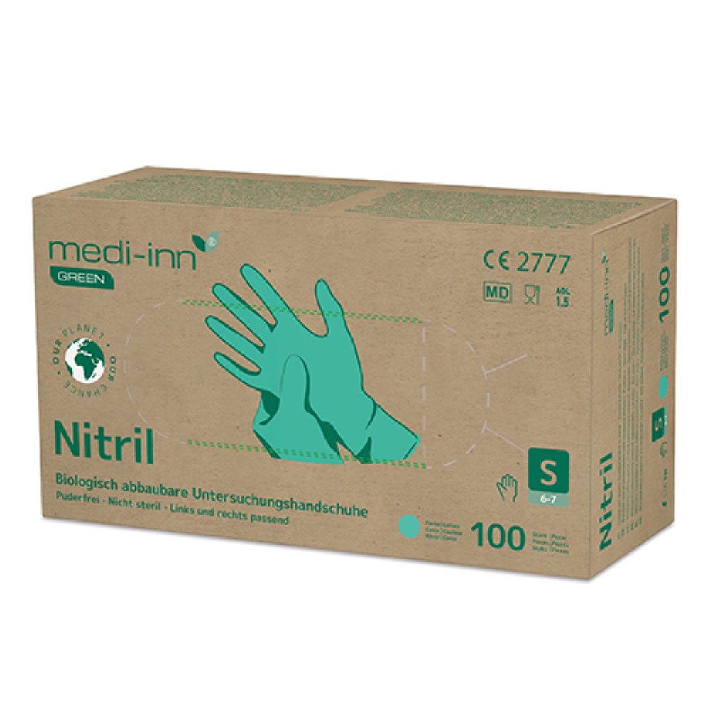 100 "Medi-Inn GREEN" Handschuhe, Nitril puderfrei grün Größe: S biologisch abbaubar
