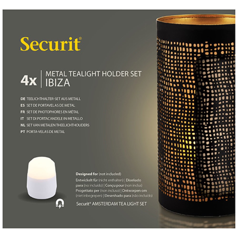 4 Kerzenhalter Ø 8 cm · 15 cm schwarz/gold "Ibiza"