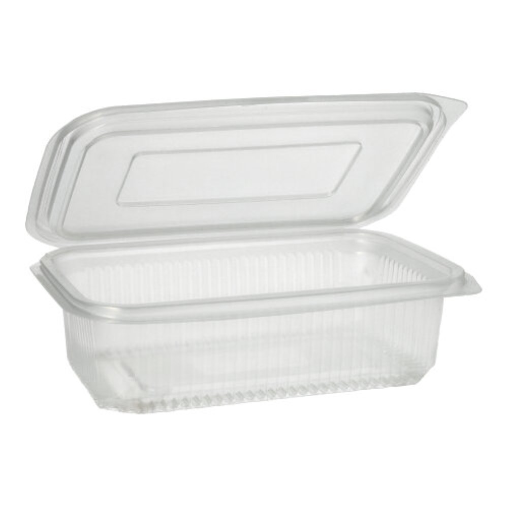50 Verpackungsbecher mit Klappdeckeln, PP rechteckig 750 ml 5,3 cm x 13 cm x 19 cm transparent