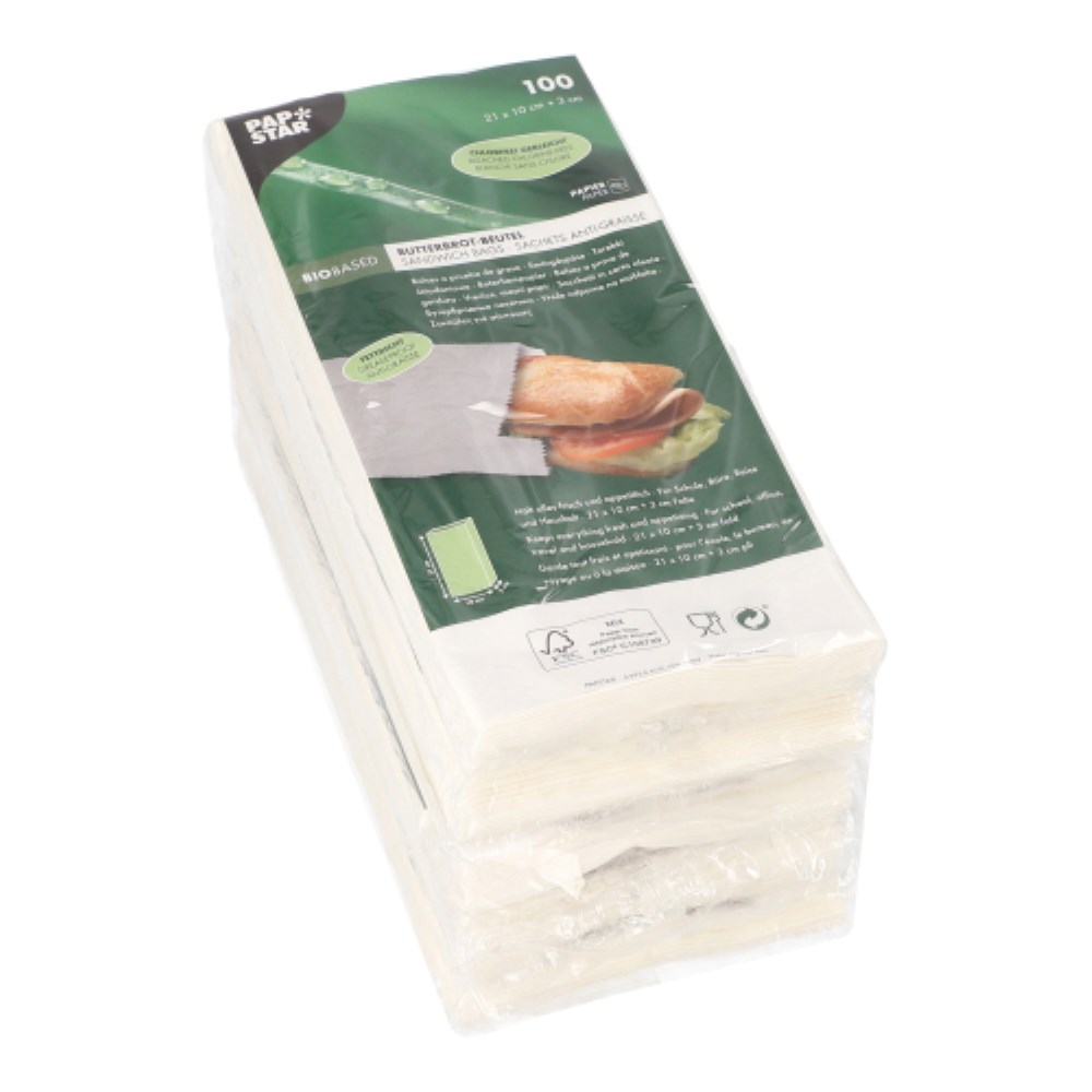 500 Butterbrotbeutel 21 cm x 10 cm x 3 cm weiss , fettdicht