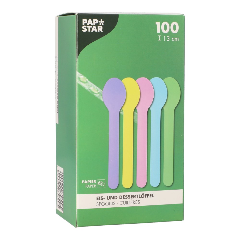 100 Eis- und Dessertlöffel Papier 13 cm farbig sortiert
