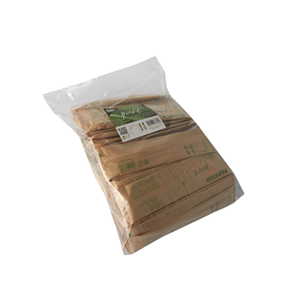 50 Besteckset, Holz "pure" : Messer, Gabel, Serviette in Papierbeutel