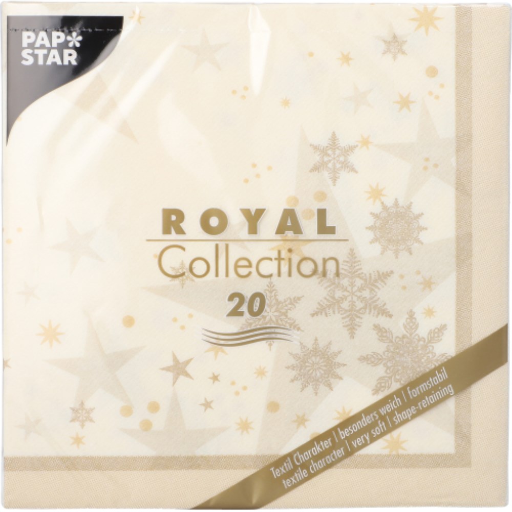 20 Servietten "ROYAL Collection" 1/4-Falz 40 cm x 40 cm champagner "Stars and Snowflakes"
