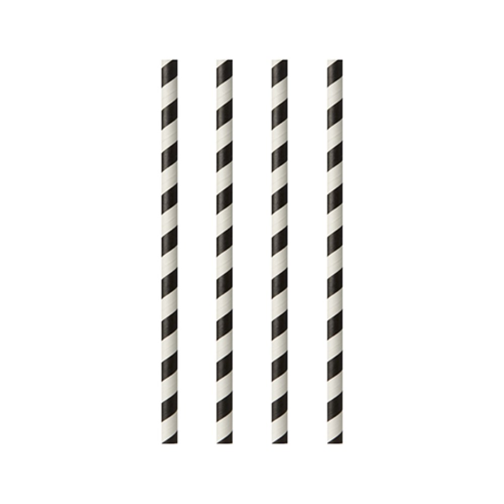 100 Trinkhalme, Papier Ø 6 mm · 20 cm schwarz/weiss "Stripes"