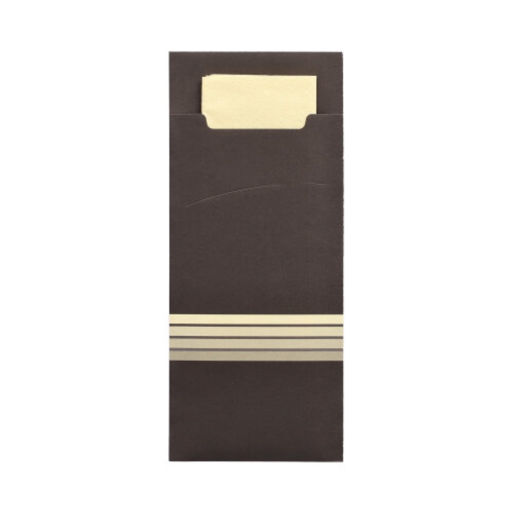 520 Bestecktaschen 20 cm x 8,5 cm schwarz/creme "Stripes" inkl. farbiger Serviette