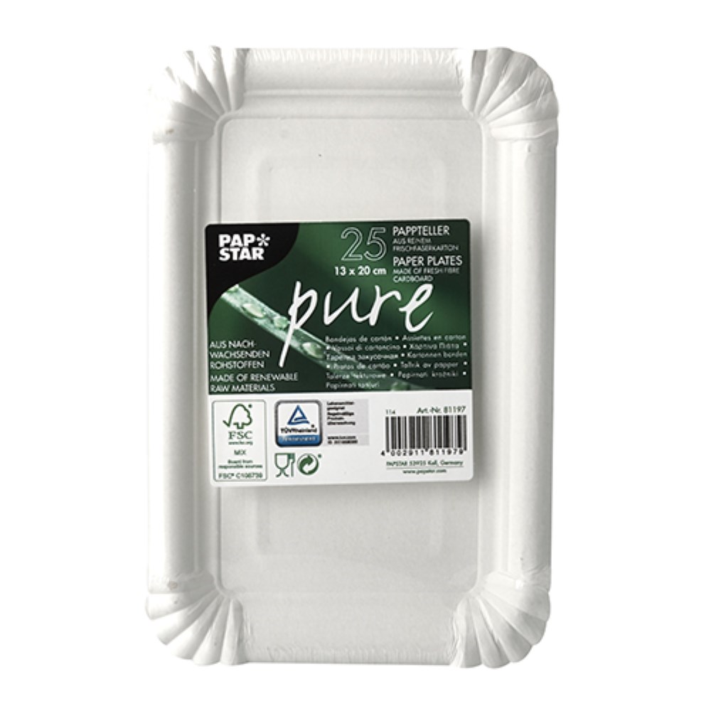 25 Teller, Pappe "pure" eckig 13 cm x 20 cm weiss