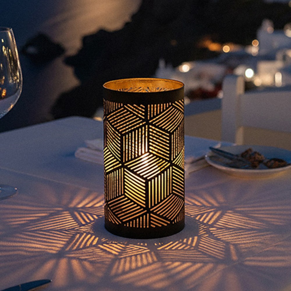 4 Kerzenhalter Ø 8 cm · 15 cm schwarz/gold "Santorini"