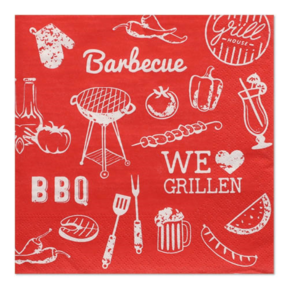 30 Servietten, 3-lagig 1/4-Falz 33 cm x 33 cm "BBQ Love"