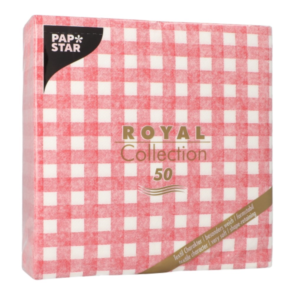 50 Servietten "ROYAL Collection" 1/4-Falz 40 cm x 40 cm rot "Vichy Karo"