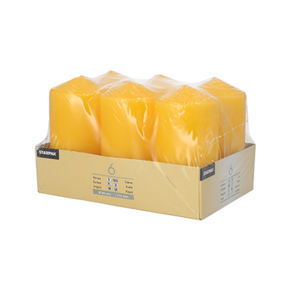 6 Stumpenkerzen Ø 60 mm · 115 mm goldgelb 6 Stumpenkerzen Ø 60 mm · 115 mm goldgelb