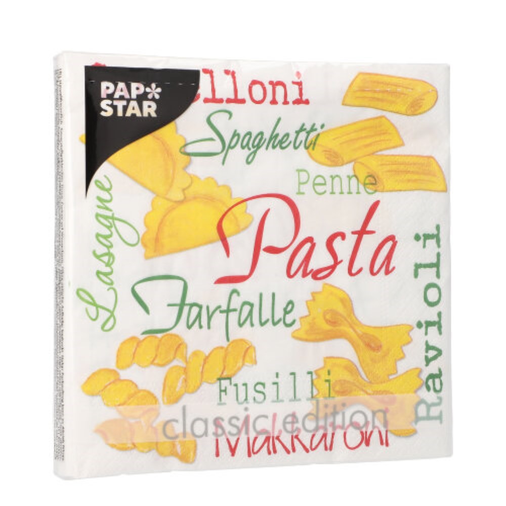 20 Servietten, 3-lagig 1/4-Falz 33 cm x 33 cm "Pasta"