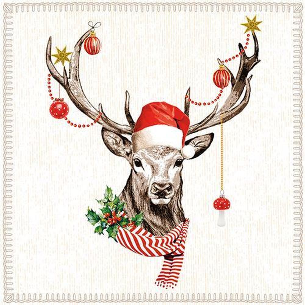 20 Servietten, 3-lagig 1/4-Falz 33 cm x 33 cm "X-mas Deer"