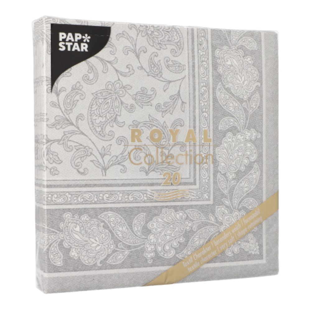 20 Servietten "ROYAL Collection" 1/4-Falz 40 cm x 40 cm grau "Ornaments"
