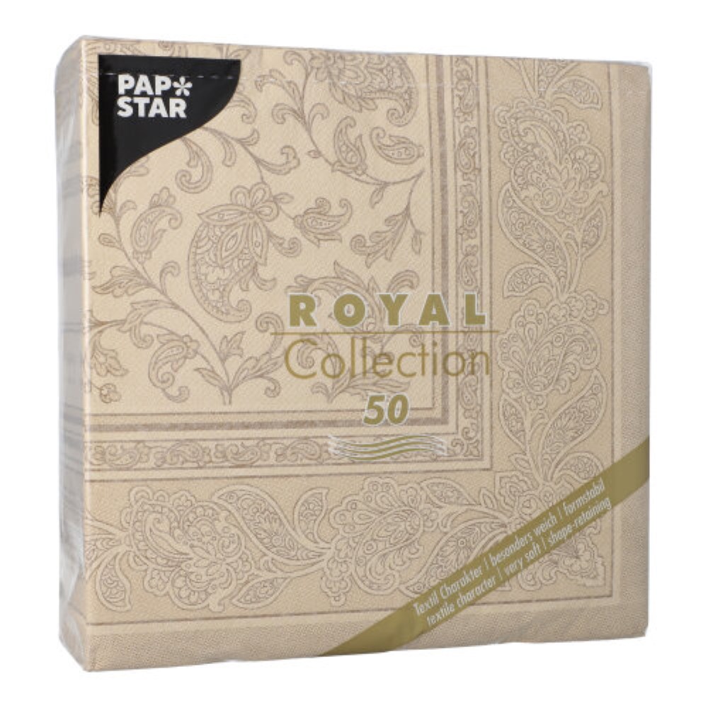 50 Servietten "ROYAL Collection" 1/4-Falz 40 cm x 40 cm sand "Ornaments"