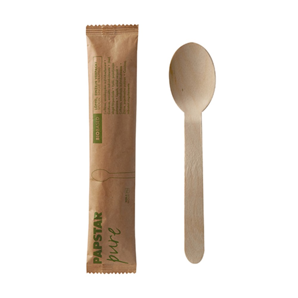50 Löffel, Holz "pure" 16 cm einzeln verpackt in Papierbeutel