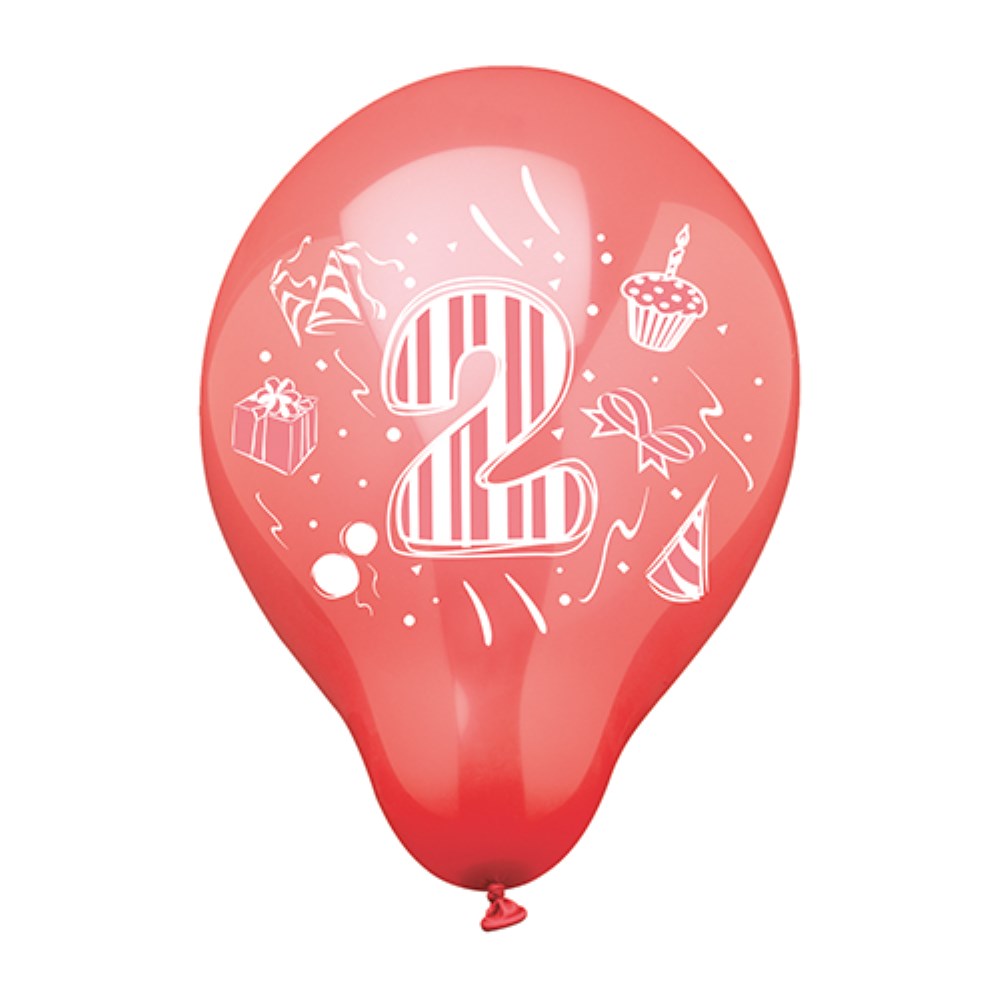 6 Zahlenluftballons Ø 25 cm farbig sortiert "2"