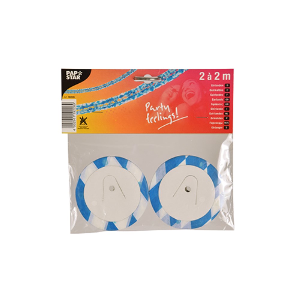 2 Girlanden, Papier Ø 8 cm · 2 m "Bayrisch Blau - Mini" schwer entflammbar