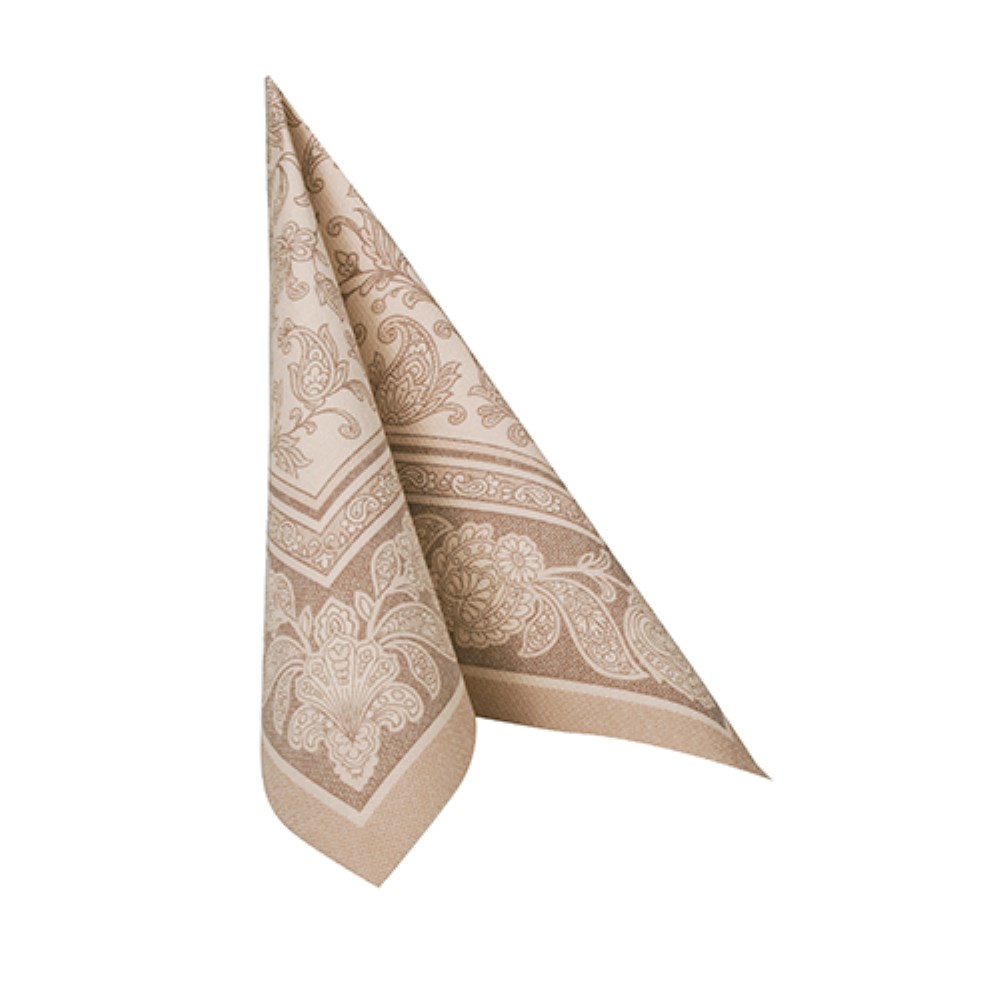 50 Servietten "ROYAL Collection" 1/4-Falz 40 cm x 40 cm mocca "Ornaments"