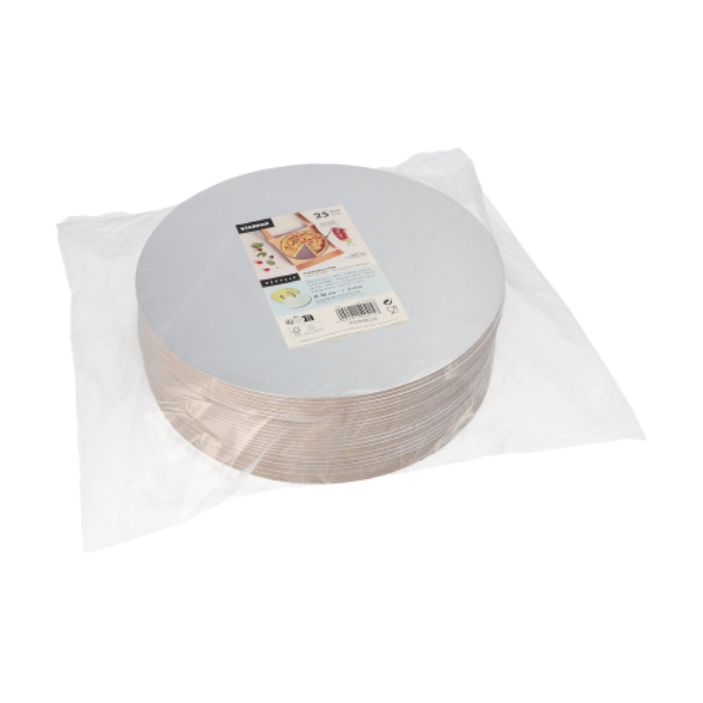 25 Tortenplatten rund Ø 28 cm · 0,3 cm gold/silber