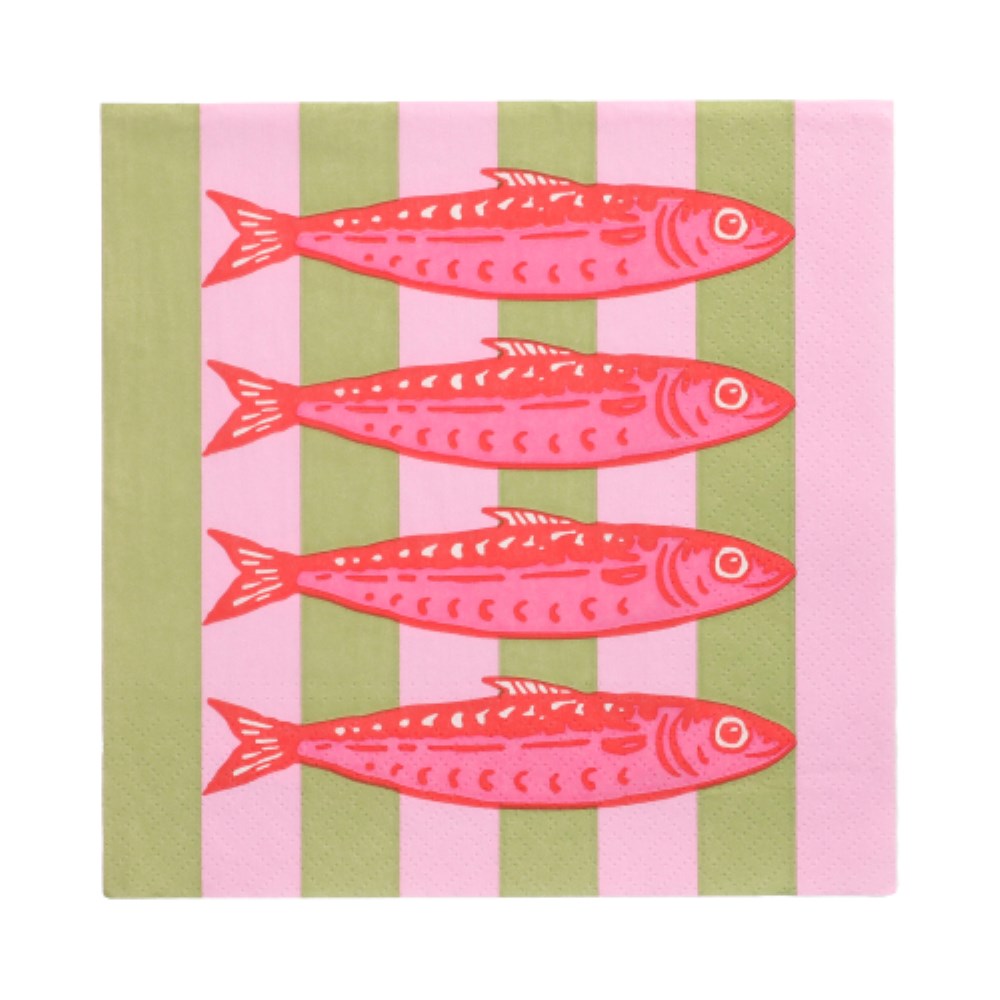 20 Servietten, 3-lagig 1/4-Falz 33 cm x 33 cm "Modern Fish"