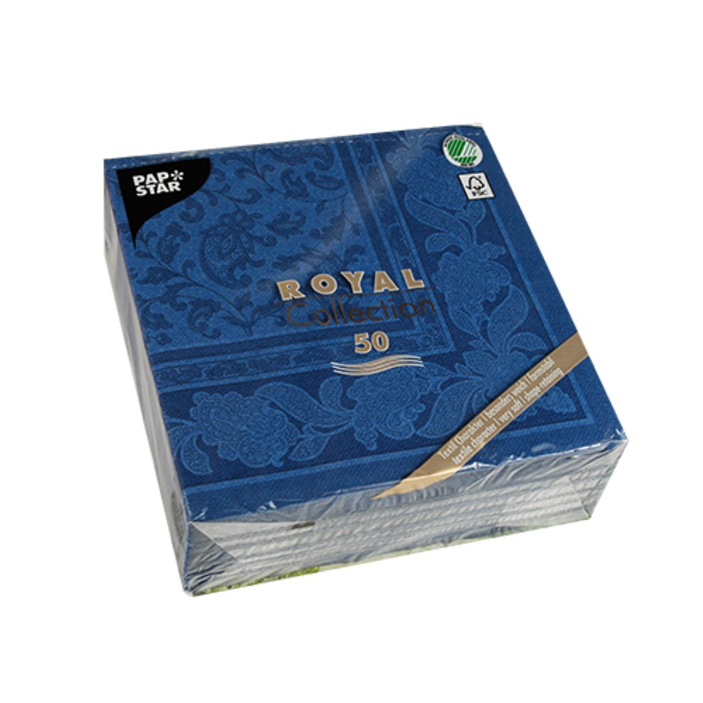 50 Servietten "ROYAL Collection" 1/4-Falz 40 cm x 40 cm dunkelblau "Ornaments"