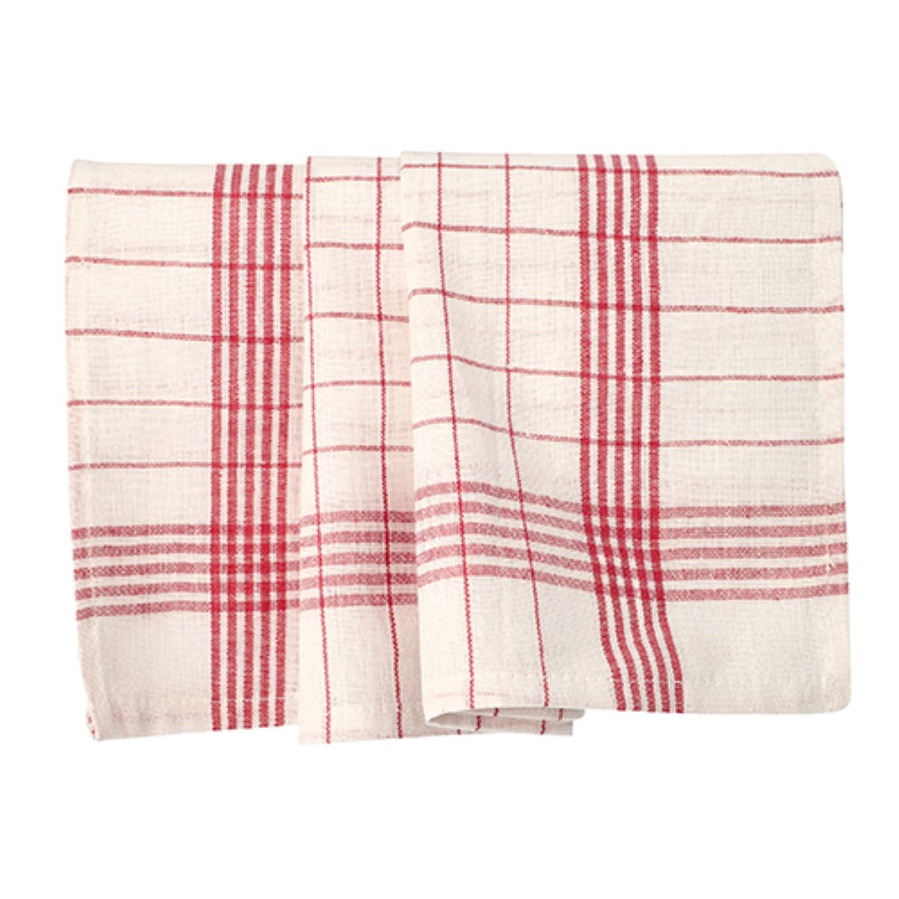 10 Geschirrtücher 70 cm x 50 cm weiss/rot "Halbleinen"