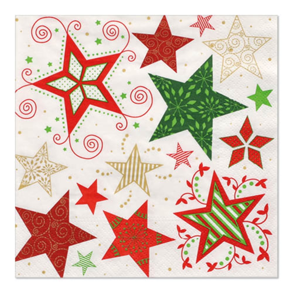 20 Servietten, 3-lagig 1/4-Falz 33 cm x 33 cm weiss "Heavenly Stars"