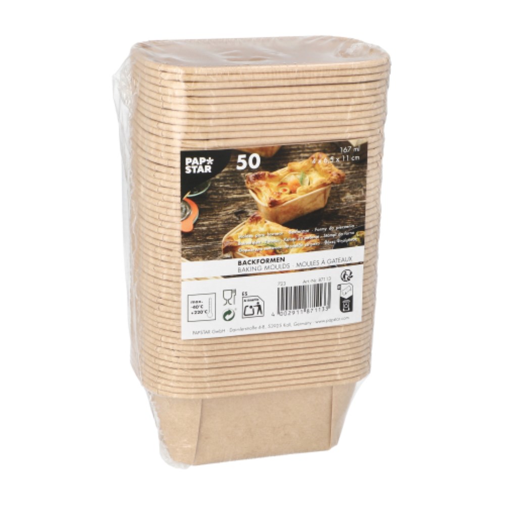 50 Backformen eckig 167 ml 4 cm x 6,5 cm x 11 cm braun