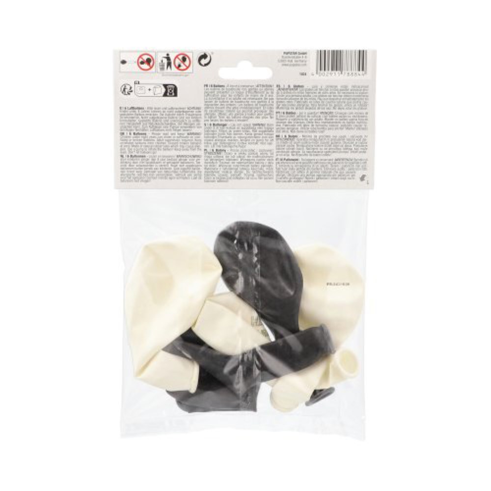 6 Luftballons Ø 25 cm schwarz/weiss "Happy Birthday"