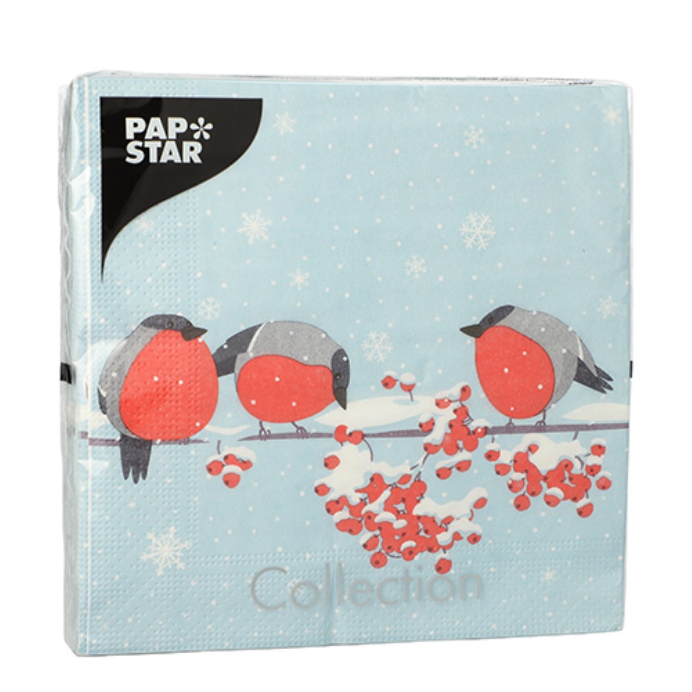 20 Servietten, 3-lagig 1/4-Falz 33 cm x 33 cm "Red Gorded Birds"