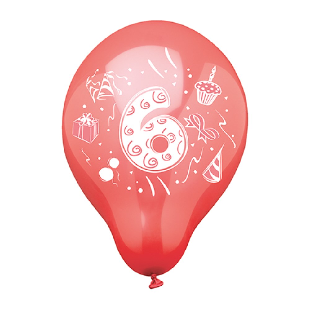 6 Zahlenluftballons Ø 25 cm farbig sortiert "6"