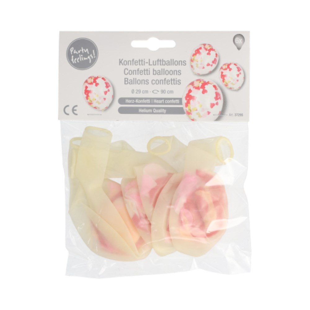 6 Luftballons Ø 29 cm mit Herz-Konfetti