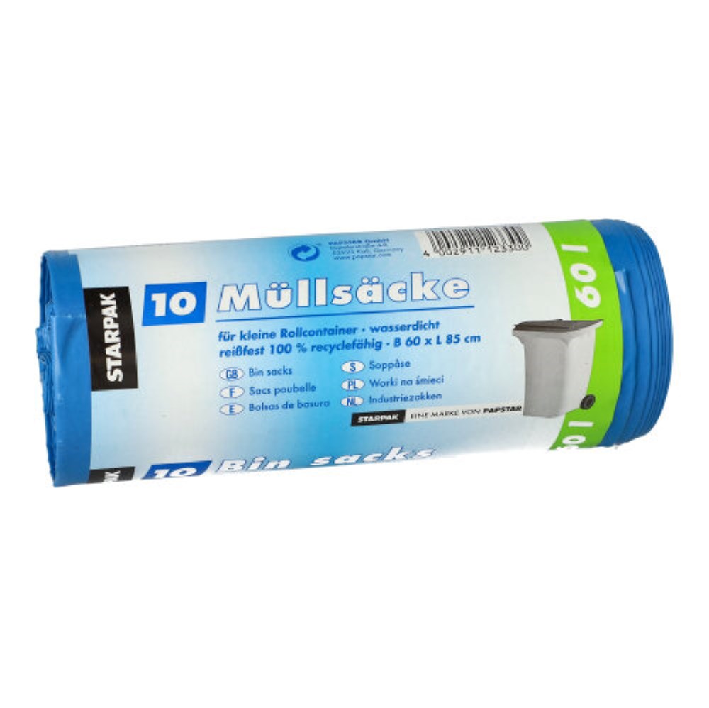 10 Müllsäcke, LDPE 60 l 85 cm x 60 cm blau 43 my