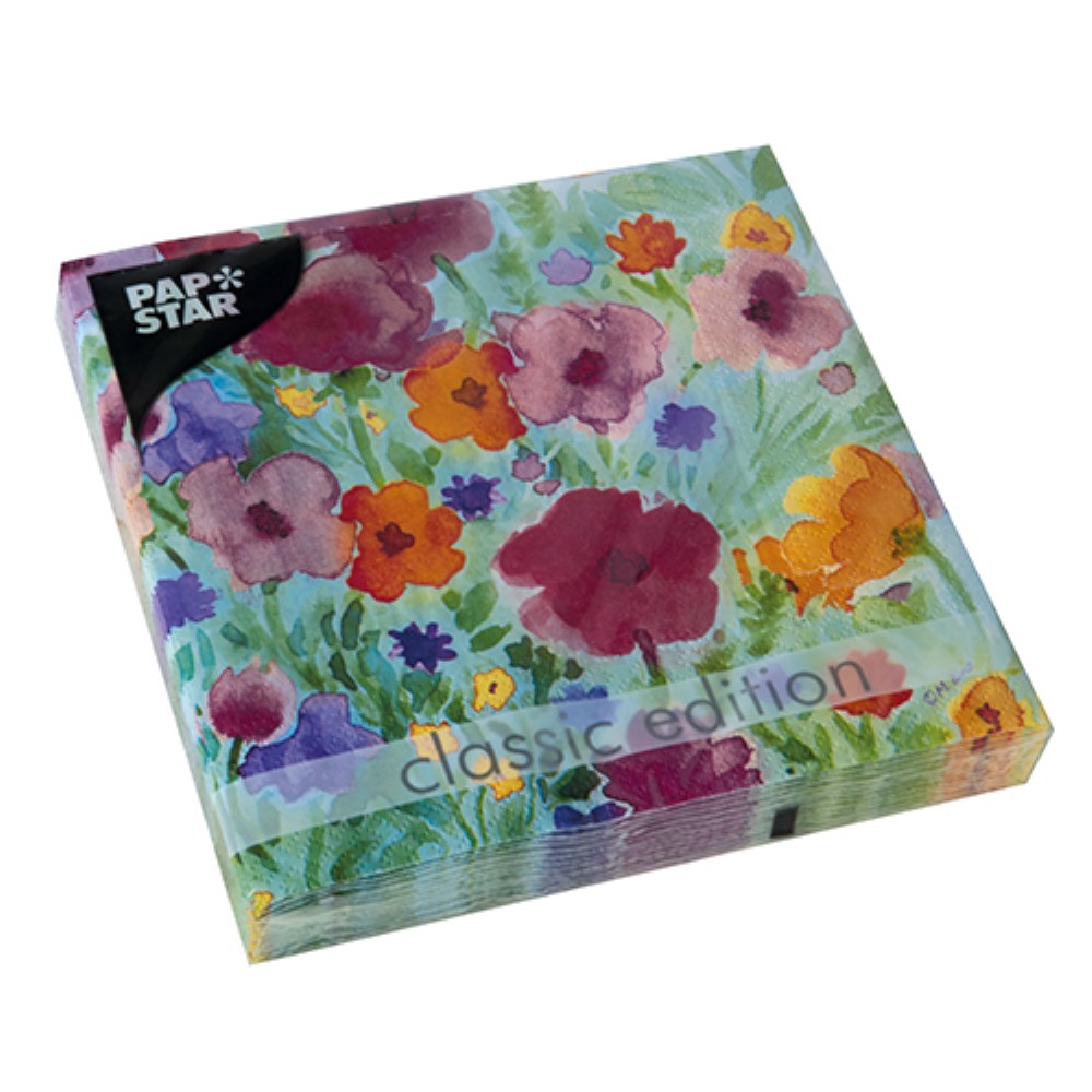 20 Servietten, 3-lagig 1/4-Falz 33 cm x 33 cm "Flower Field"