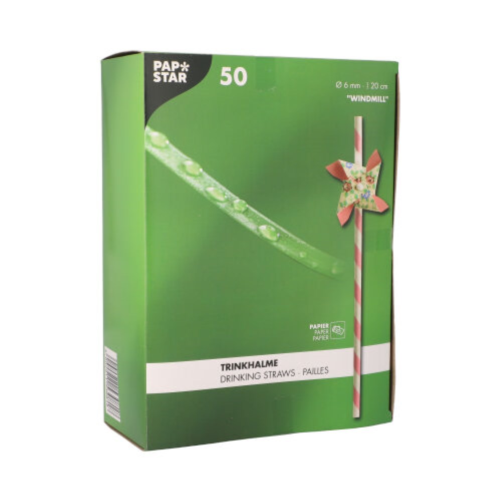 50 Trinkhalme, Papier Ø 6 mm · 20 cm farbig sortiert "Windmill"