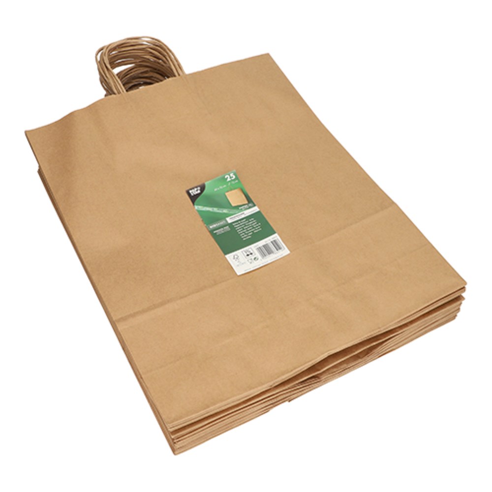 25 Tragetaschen, Papier 40 cm x 32 cm x 12 cm braun mit gedrehtem Tragegriff 25 Tragetaschen, Papier 40 cm x 32 cm x 12 cm braun mit gedrehtem Tragegriff
