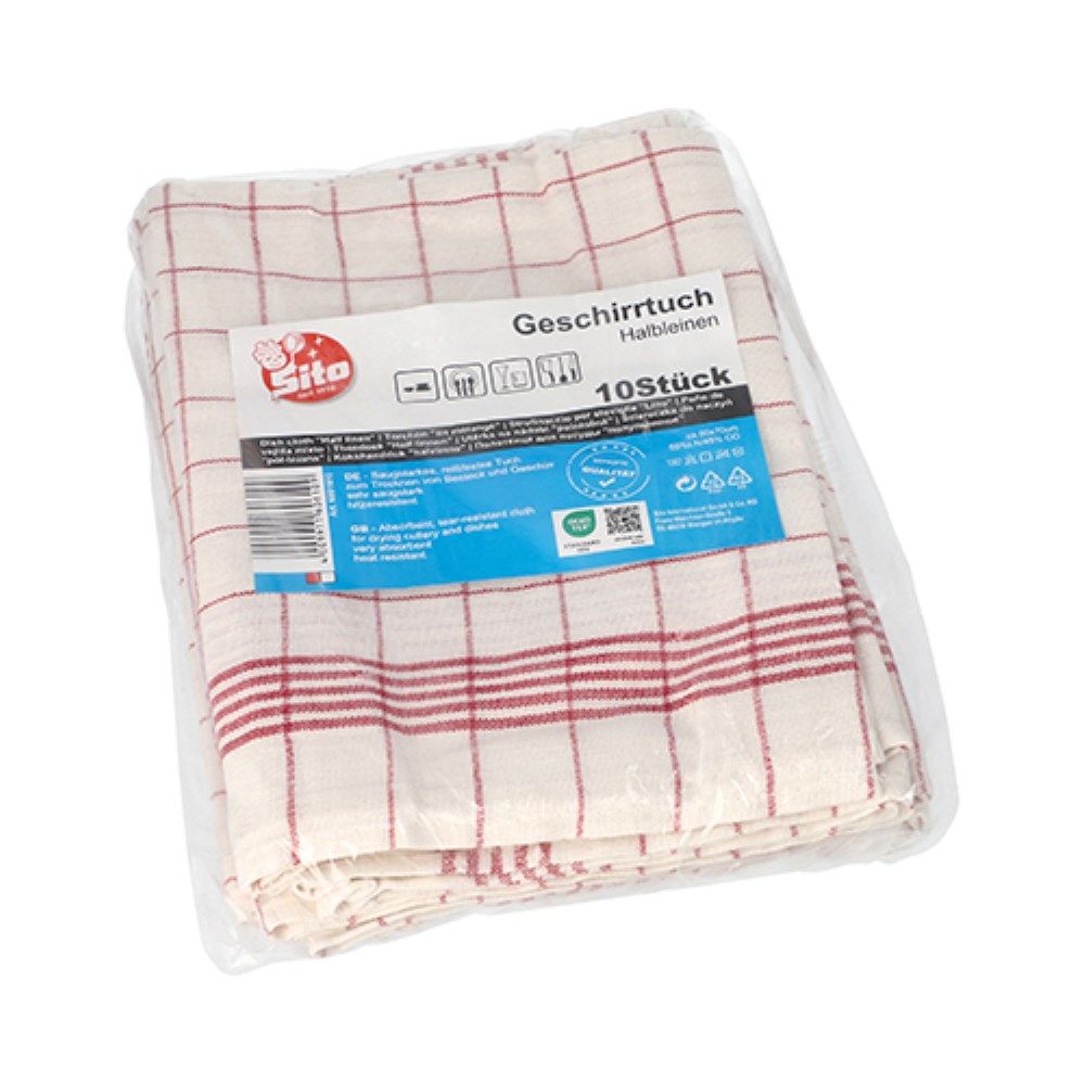 10 Geschirrtücher 70 cm x 50 cm weiss/rot "Halbleinen" 10 Geschirrtücher 70 cm x 50 cm weiss/rot "Halbleinen"
