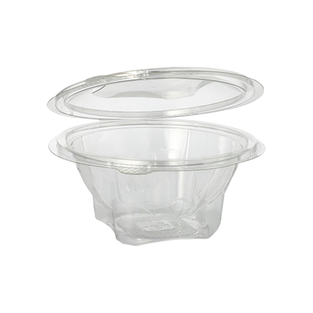 50 Feinkost- und Salatschalen mit Klappdeckel, R-PET rund 500 ml Ø 15,5 cm · 6,8 cm glasklar
