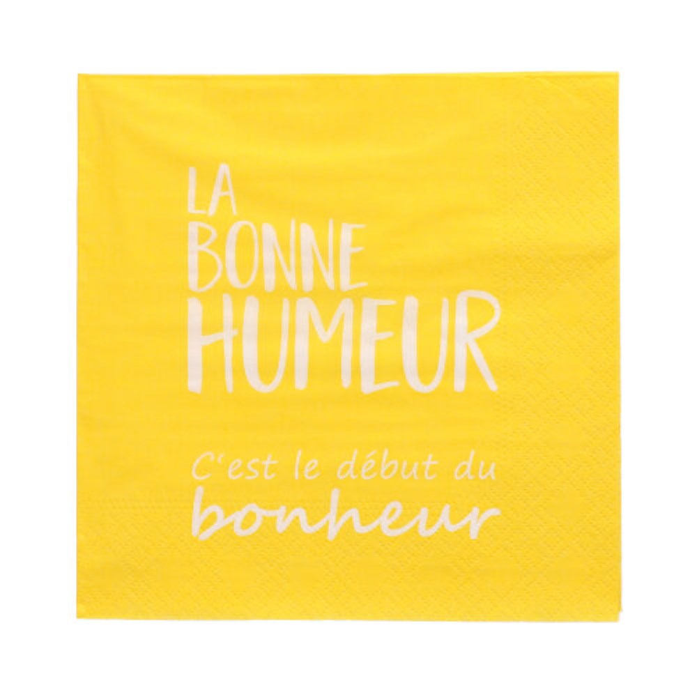 20 Servietten, 3-lagig 1/4-Falz 33 cm x 33 cm gelb "La Bonne Humeur"