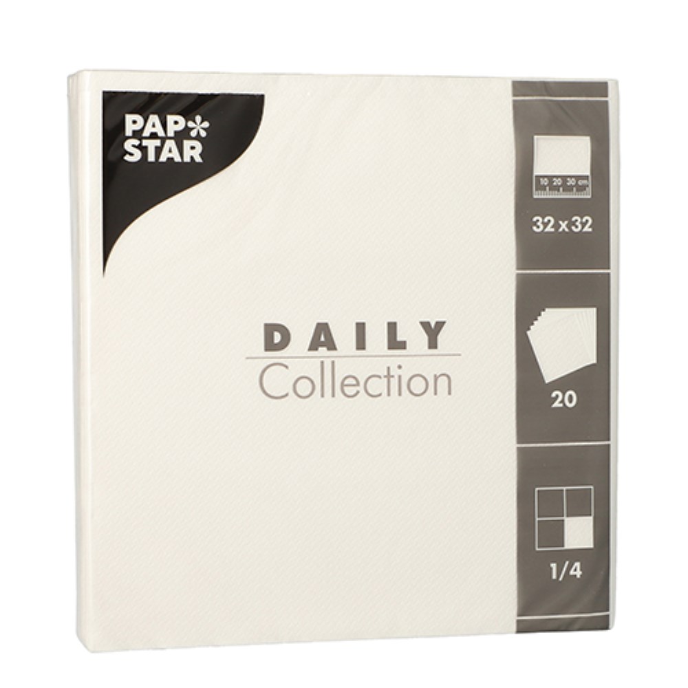 20 Servietten "DAILY Collection" 1/4-Falz 32 cm x 32 cm weiss