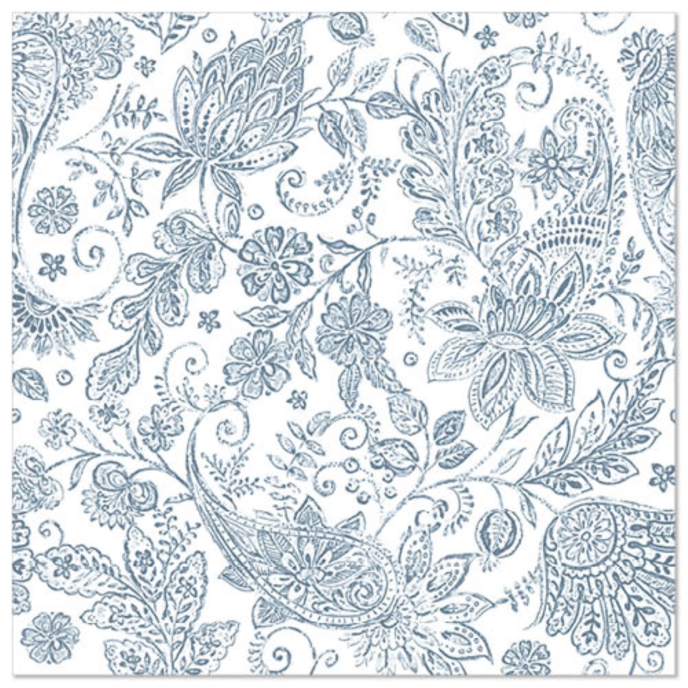 50 Servietten "ROYAL Collection" 1/4-Falz 40 cm x 40 cm blau "Paisley"