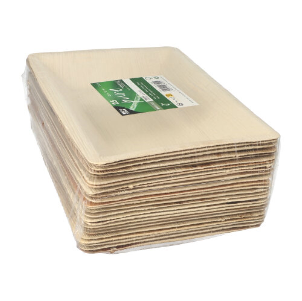 25 Teller Palmblatt "pure" eckig 3 cm x 23 cm x 16 cm natur