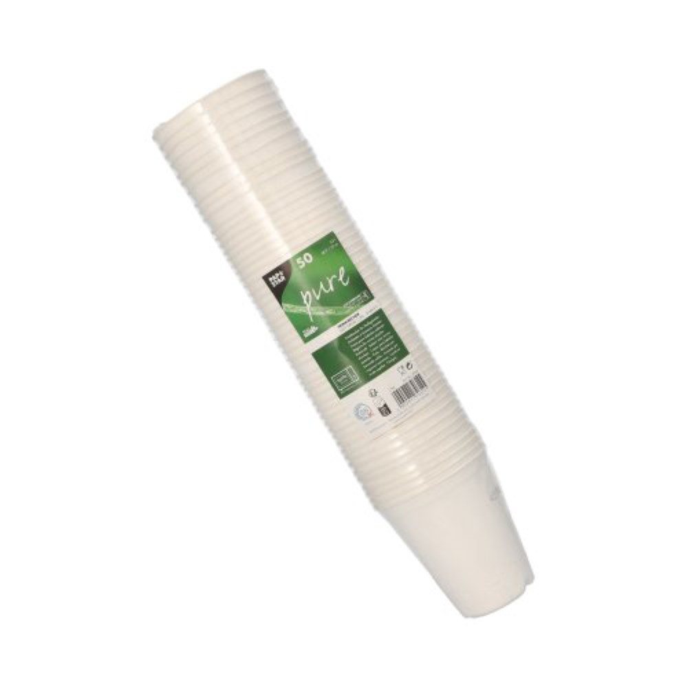 50 Trinkbecher Zuckerrohr "pure" 0,3 l Ø 9 cm · 10 cm weiss für Heißgetränke