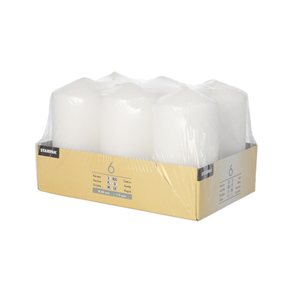 6 Stumpenkerzen Ø 60 mm · 115 mm weiss