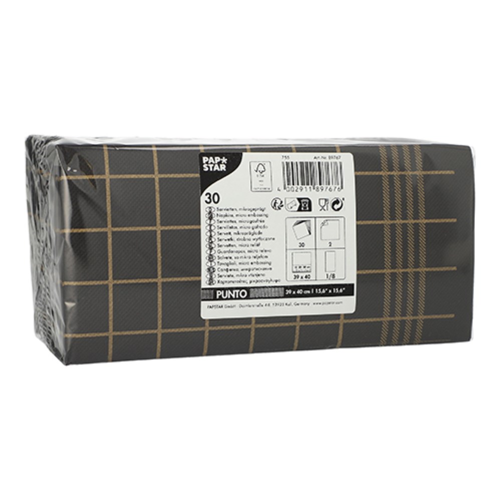 30 Servietten, 2-lagig "PUNTO" 1/8-Falz 39 cm x 40 cm schwarz/gold "Kitchen Towel"