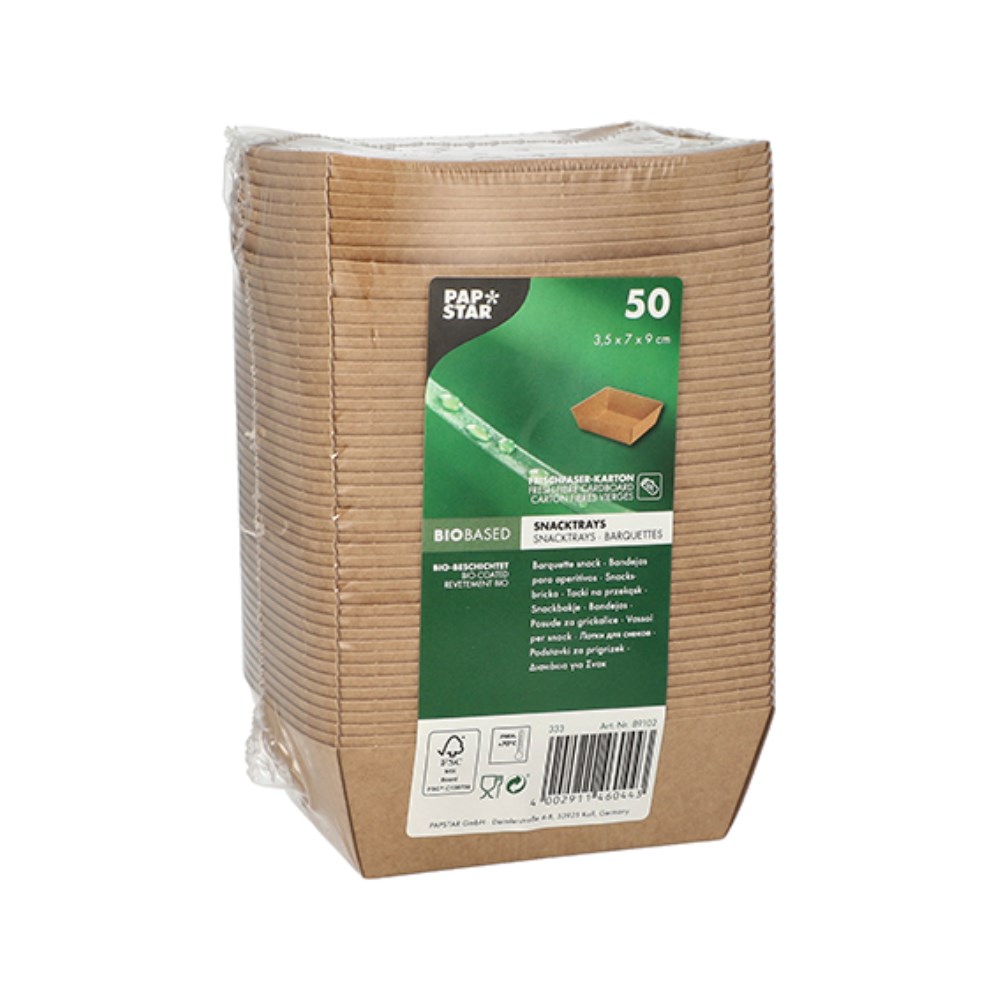 50 Snacktrays, Pappe "pure" 3,5 cm x 7 cm x 9 cm braun
