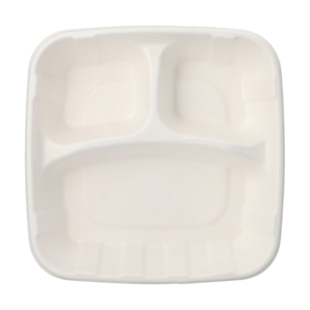 25 Teller Zuckerrohr "pure" 3-geteilt 5 cm x 22,8 cm x 22,8 cm