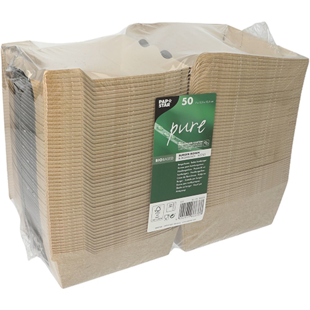 50 Burgerboxen, Pappe "pure" 7,8 cm x 11,5 cm x 11 cm "Good Food" groß