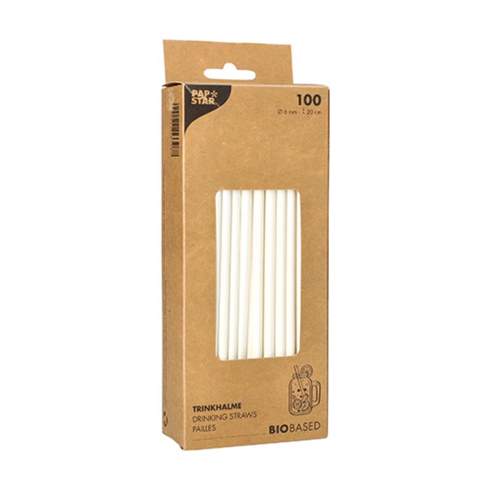 100 Trinkhalme, Papier Ø 6 mm · 20 cm weiss