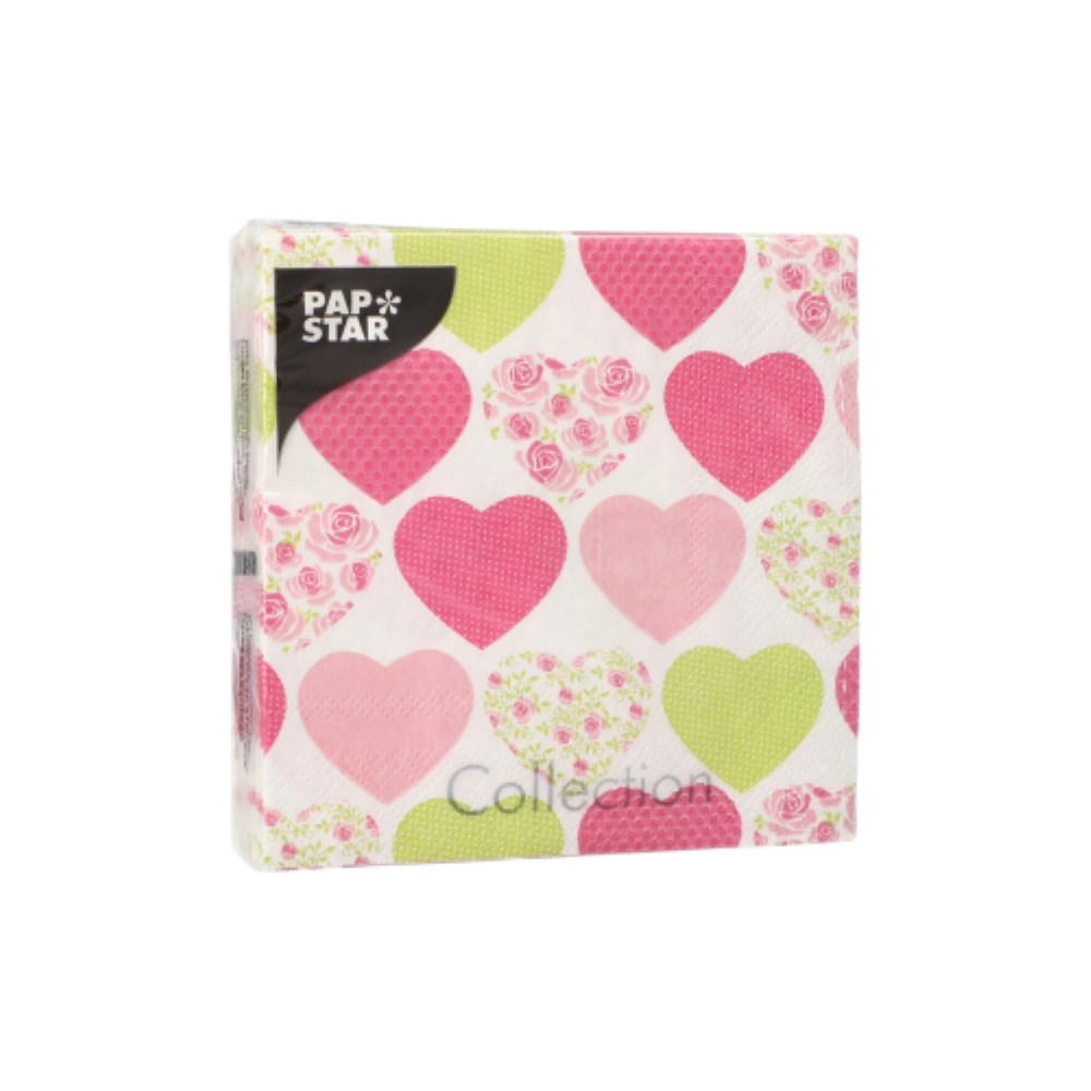 20 Servietten, 3-lagig 1/4-Falz 25 cm x 25 cm "Sweetheart"